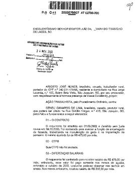 Processo nº 2796/2003 – 1ª VT de Lages