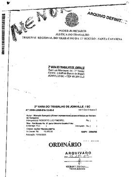 Processo nº 2004/2005 – 2ª VT de Joinville